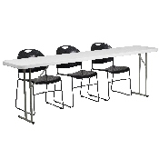 8-Foot Plastic Folding Training Table Set with 3 Black Plastic Stack Chairs, RB-1896-1-GG