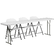 8-Foot Plastic Folding Training Table Set with 3 White Plastic Folding Chairs, RB-1896-2-GG