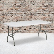 6-Foot Bi-Fold Granite White Plastic Folding Table, RB-3072FH-GG