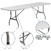 8' Bi-Fold Granite White Plastic Event/Training Folding Table Set with 10 Folding Chairs, RB-3096F-10-LEL3-BK-GG