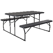 Insta-Fold Charcoal Wood Grain Folding Picnic Table and Benches, RB-EBB-1470FD-GG