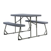 Paige Easy-Fold Gray Folding Plastic Kids Outdoor Picnic Table and Benches - Commercial Grade - Seating for 4 Kids, RB-EBB-2432FD2-GY-GG