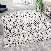 Geometric Bohemian Low Pile Rug - 8' x 10' - Ivory/Black, RC-CR19-1330-810-WH-GG