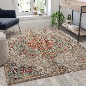 Distressed Medallion Area Rug - 5' x 7' - Gray Multi Polyester, RC-EG-202101-02-57-GR-GG