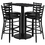 24'' x 42'' Rectangular Black Laminate Table Set with 4 Ladder Back Metal Barstools - Black Vinyl Seat, RSRB1017-GG