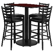 24'' x 42'' Rectangular Mahogany Laminate Table Set with 4 Ladder Back Metal Barstools - Black Vinyl Seat, RSRB1018-GG