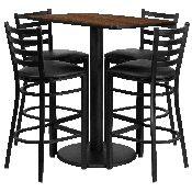24'' x 42'' Rectangular Walnut Laminate Table Set with 4 Ladder Back Metal Barstools - Black Vinyl Seat, RSRB1020-GG