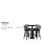 30'' Round Black Laminate Table Set with Round Base and 4 Ladder Back Metal Barstools - Black Vinyl Seat, RSRB1021-GG