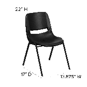 HERCULES Series 440 lb. Capacity Kid's Black Ergonomic Shell Stack Chair with Black Frame and 12" Seat Height, RUT-12-PDR-BLACK-GG