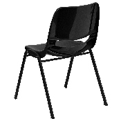 HERCULES Series 440 lb. Capacity Kid's Black Ergonomic Shell Stack Chair with Black Frame and 12" Seat Height, RUT-12-PDR-BLACK-GG