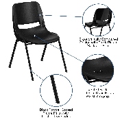 HERCULES Series 440 lb. Capacity Kid's Black Ergonomic Shell Stack Chair with Black Frame and 12" Seat Height, RUT-12-PDR-BLACK-GG
