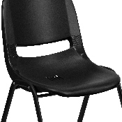 HERCULES Series 440 lb. Capacity Kid's Black Ergonomic Shell Stack Chair with Black Frame and 12" Seat Height, RUT-12-PDR-BLACK-GG