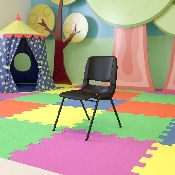 HERCULES Series 440 lb. Capacity Kid's Black Ergonomic Shell Stack Chair with Black Frame and 14" Seat Height, RUT-14-PDR-BLACK-GG
