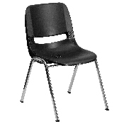 HERCULES Series 661 lb. Capacity Black Ergonomic Shell Stack Chair with Chrome Frame and 16'' Seat Height, RUT-16-BK-CHR-GG