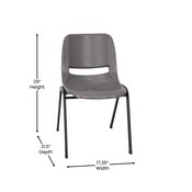 HERCULES Series 661 lb. Capacity Gray Ergonomic Shell Stack Chair with Black Frame and 16'' Seat Height, RUT-16-PDR-GY-GG