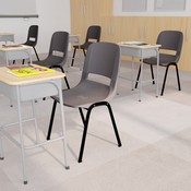 HERCULES Series 661 lb. Capacity Gray Ergonomic Shell Stack Chair with Black Frame and 16'' Seat Height, RUT-16-PDR-GY-GG