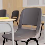 HERCULES Series 661 lb. Capacity Gray Ergonomic Shell Stack Chair with Black Frame and 16'' Seat Height, RUT-16-PDR-GY-GG