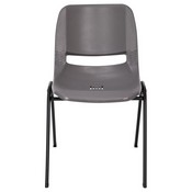 HERCULES Series 661 lb. Capacity Gray Ergonomic Shell Stack Chair with Black Frame and 16'' Seat Height, RUT-16-PDR-GY-GG