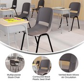 HERCULES Series 661 lb. Capacity Gray Ergonomic Shell Stack Chair with Black Frame and 16'' Seat Height, RUT-16-PDR-GY-GG