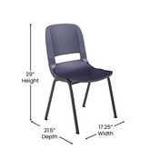 HERCULES Series 661 lb. Capacity Navy Ergonomic Shell Stack Chair with Black Frame and 16'' Seat Height [RUT-16-PDR-NAVY-GG], RUT-16-PDR-NAVY-GG