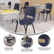 HERCULES Series 661 lb. Capacity Navy Ergonomic Shell Stack Chair with Black Frame and 16'' Seat Height [RUT-16-PDR-NAVY-GG], RUT-16-PDR-NAVY-GG