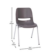 HERCULES Series 880 lb. Capacity Gray Ergonomic Shell Stack Chair with Chrome Frame and 18'' Seat Height, RUT-18-GY-CHR-GG