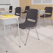 HERCULES Series 880 lb. Capacity Gray Ergonomic Shell Stack Chair with Chrome Frame and 18'' Seat Height, RUT-18-GY-CHR-GG