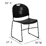 HERCULES Series 880 lb. Capacity Black Ultra-Compact Stack Chair with Black Powder Coated Frame, RUT-188-BK-GG