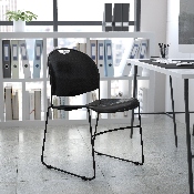 HERCULES Series 880 lb. Capacity Black Ultra-Compact Stack Chair with Black Powder Coated Frame, RUT-188-BK-GG
