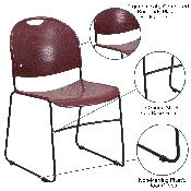 HERCULES Series 880 lb. Capacity Burgundy Ultra-Compact Stack Chair with Black Powder Coated Frame, RUT-188-BY-GG