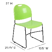 HERCULES Series 880 lb. Capacity Green Ultra-Compact Stack Chair with Black Powder Coated Frame, RUT-188-GN-GG