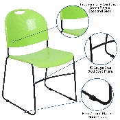 HERCULES Series 880 lb. Capacity Green Ultra-Compact Stack Chair with Black Powder Coated Frame, RUT-188-GN-GG
