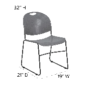 HERCULES Series 880 lb. Capacity Gray Ultra-Compact Stack Chair with Black Powder Coated Frame, RUT-188-GY-GG