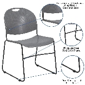 HERCULES Series 880 lb. Capacity Gray Ultra-Compact Stack Chair with Black Powder Coated Frame, RUT-188-GY-GG