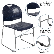 HERCULES Series 880 lb. Capacity Navy Ultra-Compact Stack Chair with Silver Powder Coated Frame, RUT-188-NY-GG