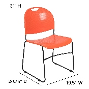 HERCULES Series 880 lb. Capacity Orange Ultra-Compact Stack Chair with Black Powder Coated Frame, RUT-188-OR-GG