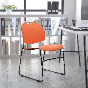 HERCULES Series 880 lb. Capacity Orange Ultra-Compact Stack Chair with Black Powder Coated Frame, RUT-188-OR-GG