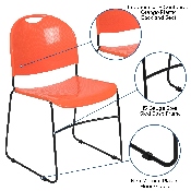HERCULES Series 880 lb. Capacity Orange Ultra-Compact Stack Chair with Black Powder Coated Frame, RUT-188-OR-GG
