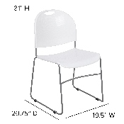 HERCULES Series 880 lb. Capacity White Ultra-Compact Stack Chair with Silver Powder Coated Frame, RUT-188-WH-GG