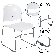 HERCULES Series 880 lb. Capacity White Ultra-Compact Stack Chair with Silver Powder Coated Frame, RUT-188-WH-GG