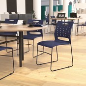 HERCULES Series 881 lb. Capacity Navy Sled Base Stack Chair with Air-Vent Back, RUT-2-NVY-BK-GG