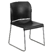 HERCULES Series 880 lb. Capacity Black Full Back Contoured Stack Chair with Gray Powder Coated Sled Base, RUT-238A-BK-GG