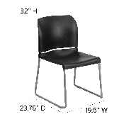 HERCULES Series 880 lb. Capacity Black Full Back Contoured Stack Chair with Gray Powder Coated Sled Base, RUT-238A-BK-GG