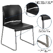 HERCULES Series 880 lb. Capacity Black Full Back Contoured Stack Chair with Gray Powder Coated Sled Base, RUT-238A-BK-GG