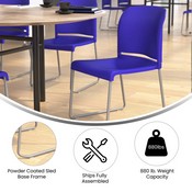 HERCULES Series 880 lb. Capacity Blue Full Back Contoured Stack Chair with Gray Powder Coated Sled Base, RUT-238A-BL-GG