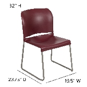 HERCULES Series 880 lb. Capacity Burgundy Full Back Contoured Stack Chair with Gray Powder Coated Sled Base, RUT-238A-BY-GG