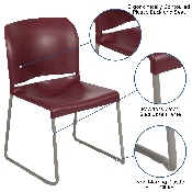 HERCULES Series 880 lb. Capacity Burgundy Full Back Contoured Stack Chair with Gray Powder Coated Sled Base, RUT-238A-BY-GG