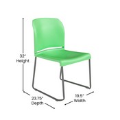 HERCULES Series 880 lb. Capacity Green Full Back Contoured Stack Chair with Gray Powder Coated Sled Base, RUT-238A-GN-GG