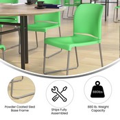 HERCULES Series 880 lb. Capacity Green Full Back Contoured Stack Chair with Gray Powder Coated Sled Base, RUT-238A-GN-GG