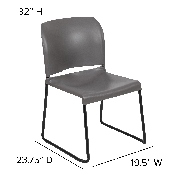 HERCULES Series 880 lb. Capacity Gray Full Back Contoured Stack Chair with Black Powder Coated Sled Base, RUT-238A-GY-GG